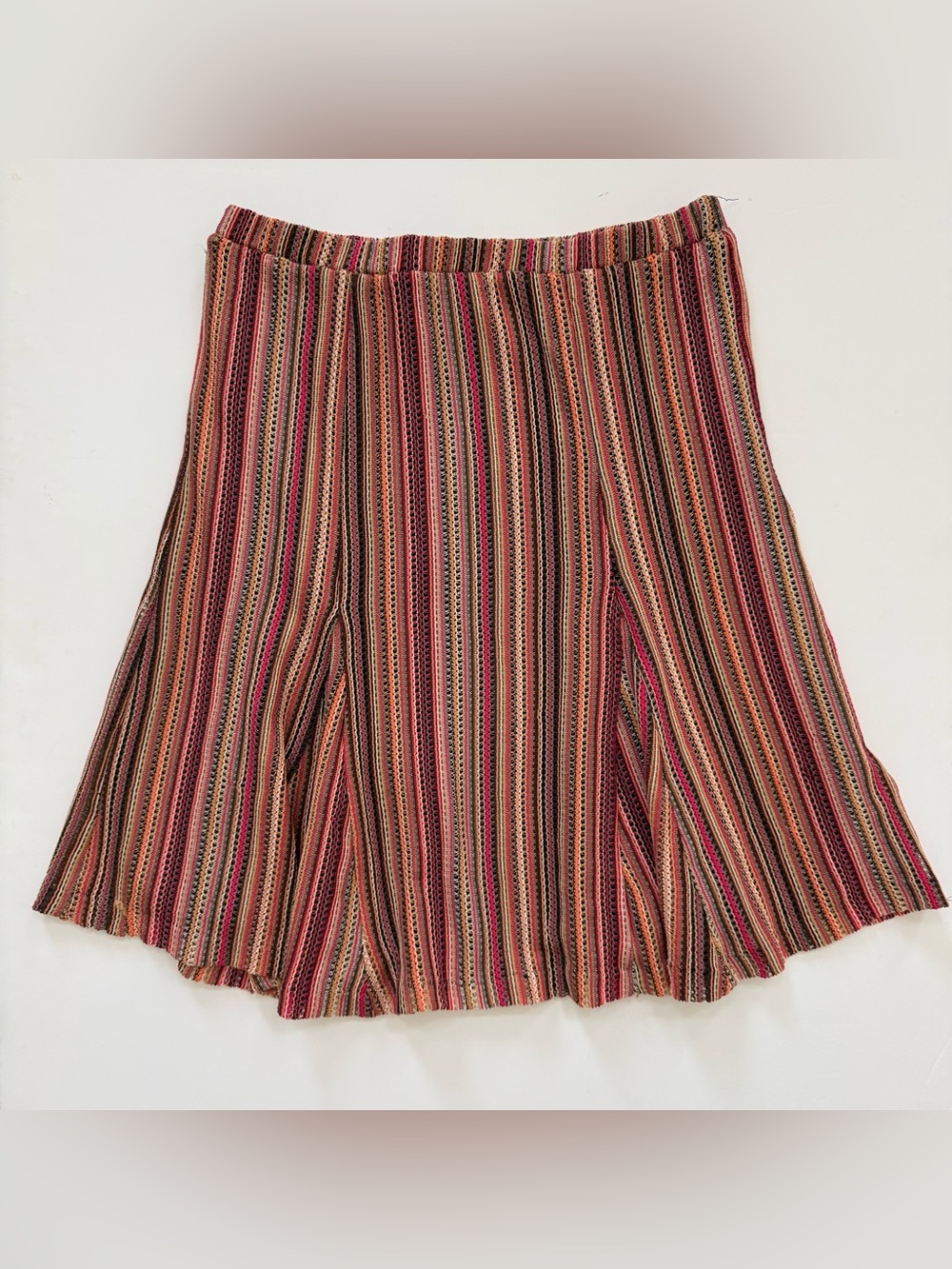 DownEast Striped A-Line Skirt in Pink, Brown and Black Tones